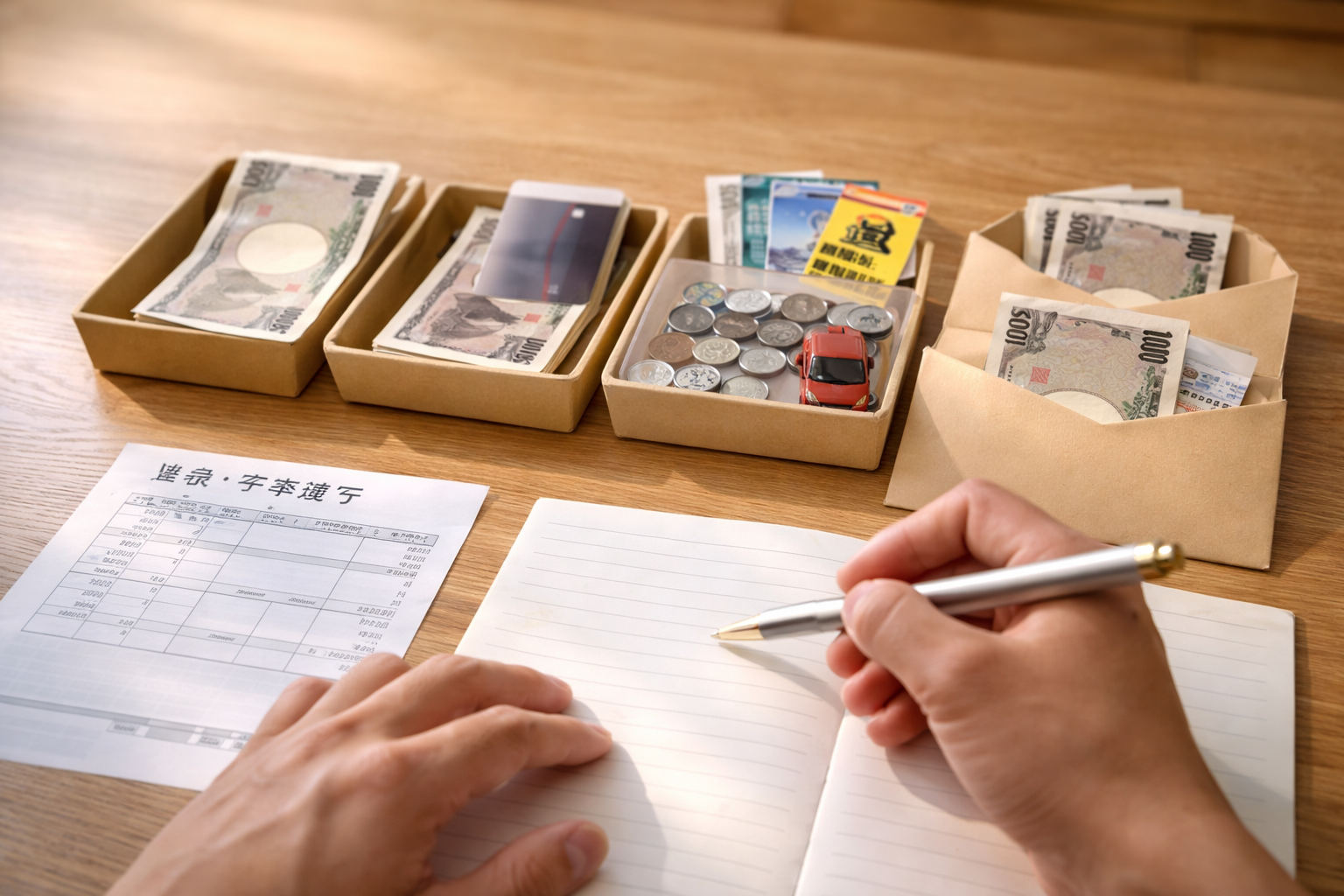 ボーナスの使い道を4つに配分して考える手元