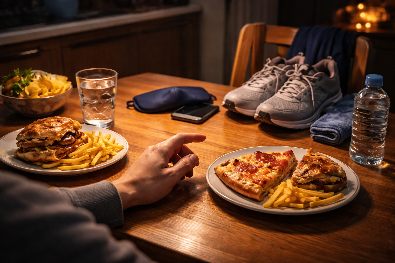 食事と運動と睡眠の選択に迷うダイエットのイメージ