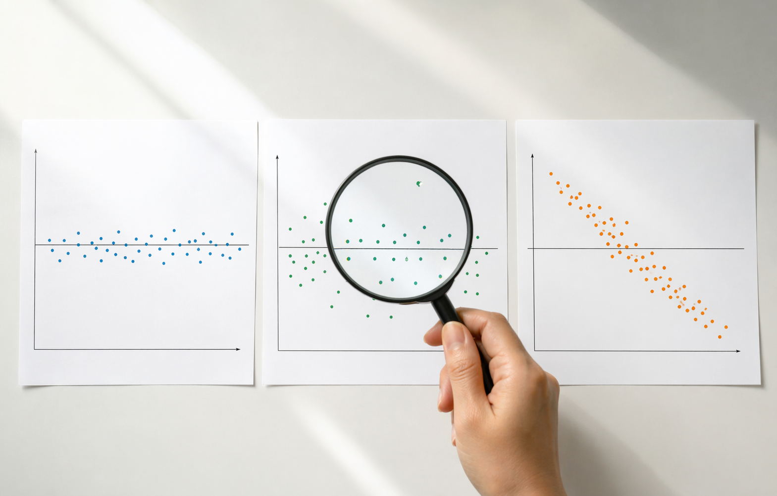 同じ平均線でも散らばり方が違う複数のグラフを見るイメージ