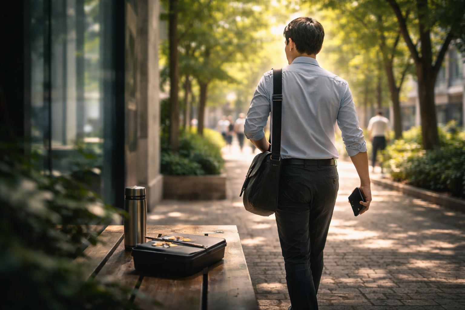 昼休みにオフィスを離れて外を歩き始める人