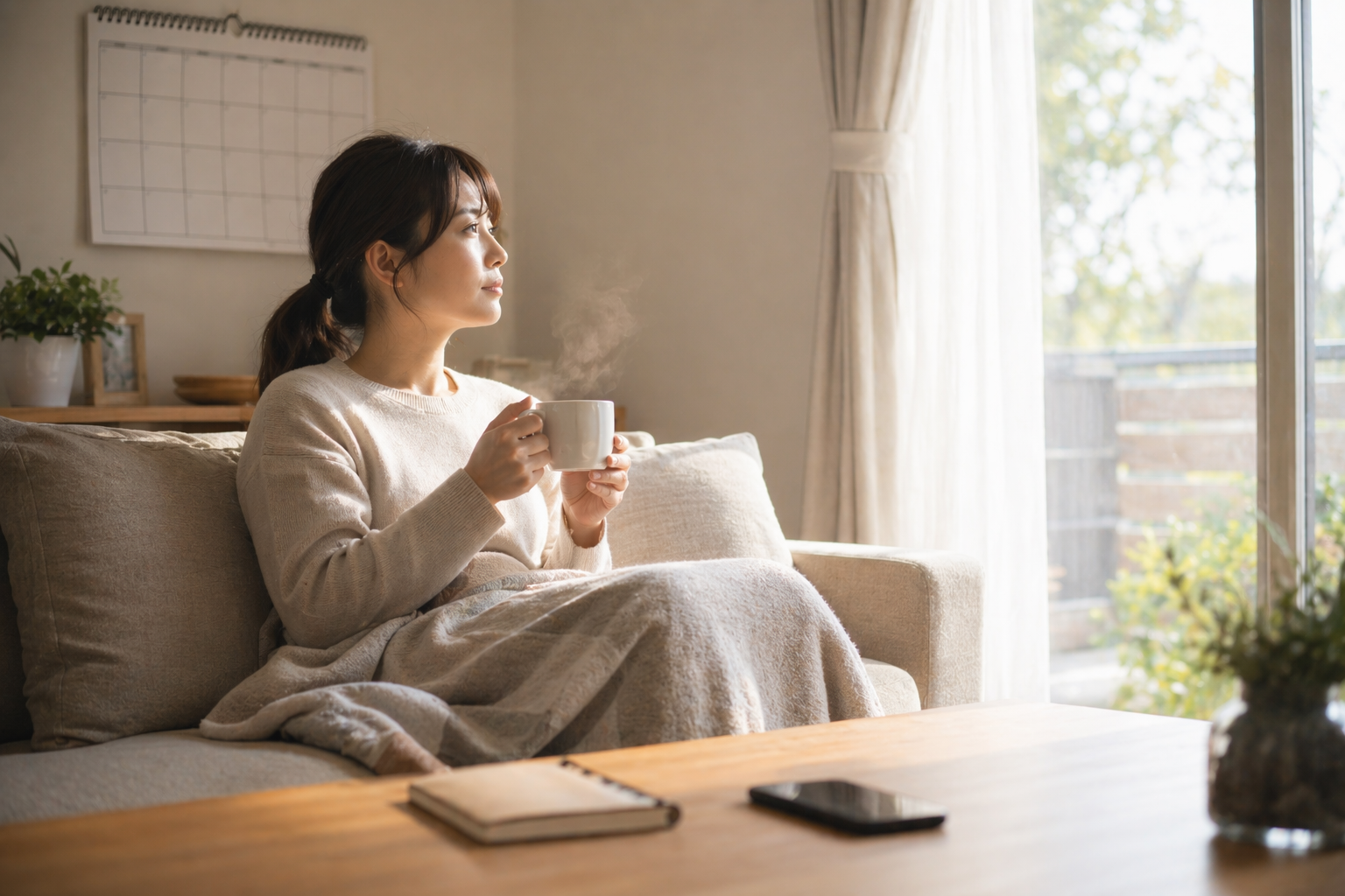 予定のない休日に部屋で静かに過ごす人物