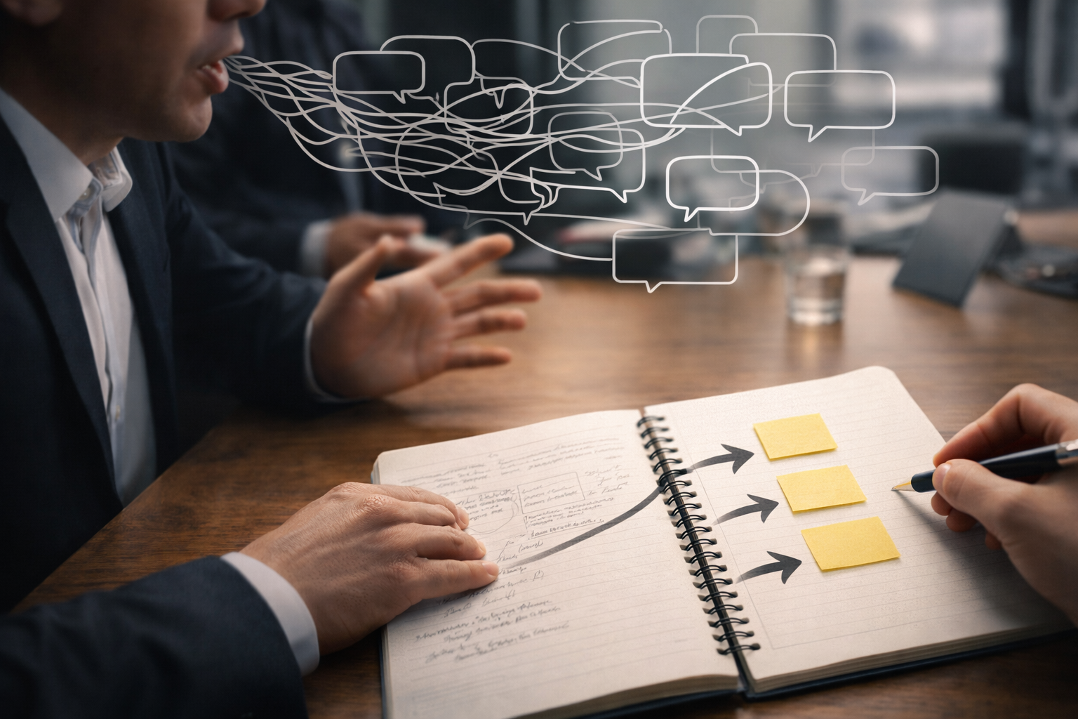 長い説明が整理された要点に変わるイメージ