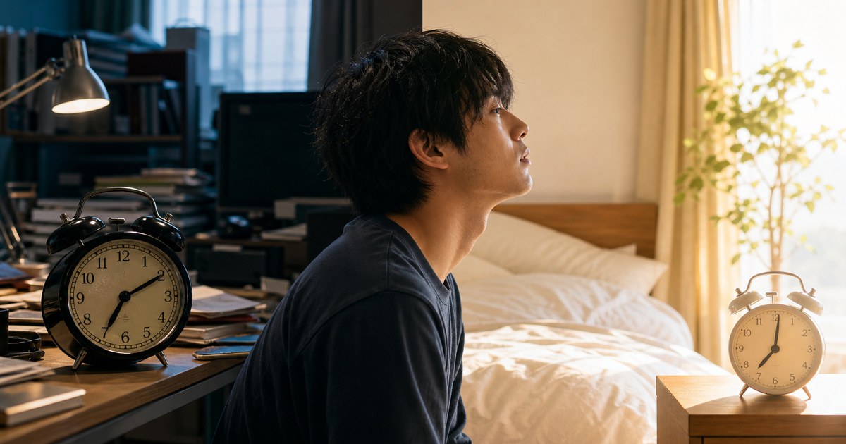 平日と週末の起床時刻のずれを表す二つの目覚まし時計