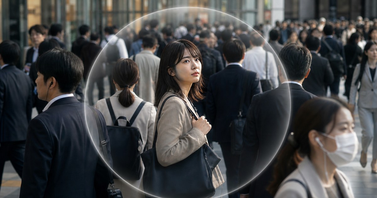人混みの中で自分の周囲だけがはっきり見えている人物