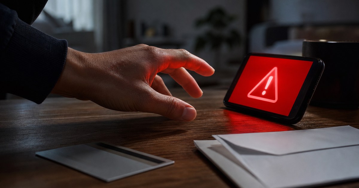 急ぎの通知が表示されたスマートフォンに手を伸ばす人物の手元