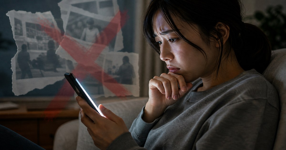 訂正表示の後ろに最初の見出しの残像が残るスマホ画面