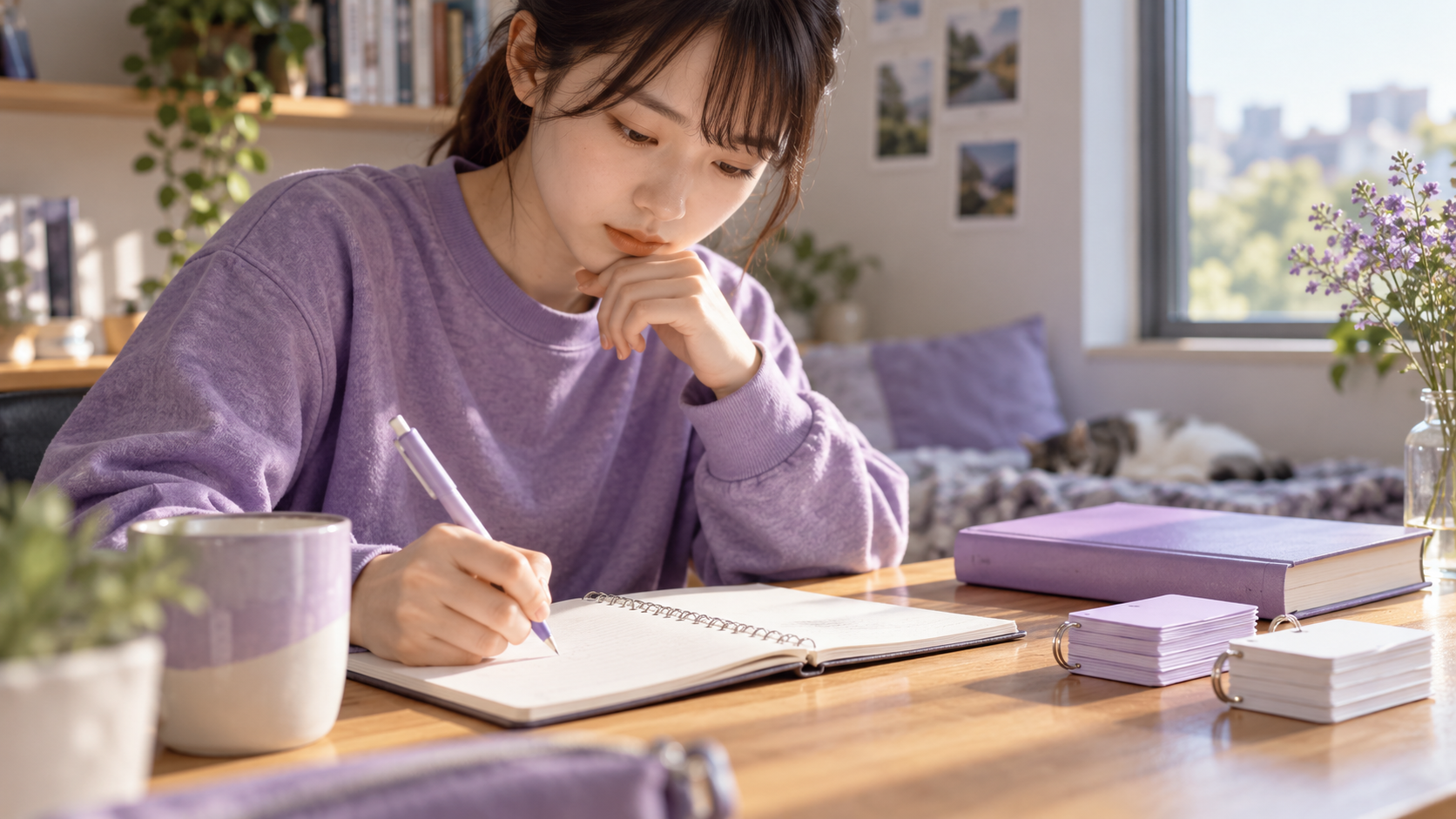 解説を閉じて白いノートに答えを考える学習者