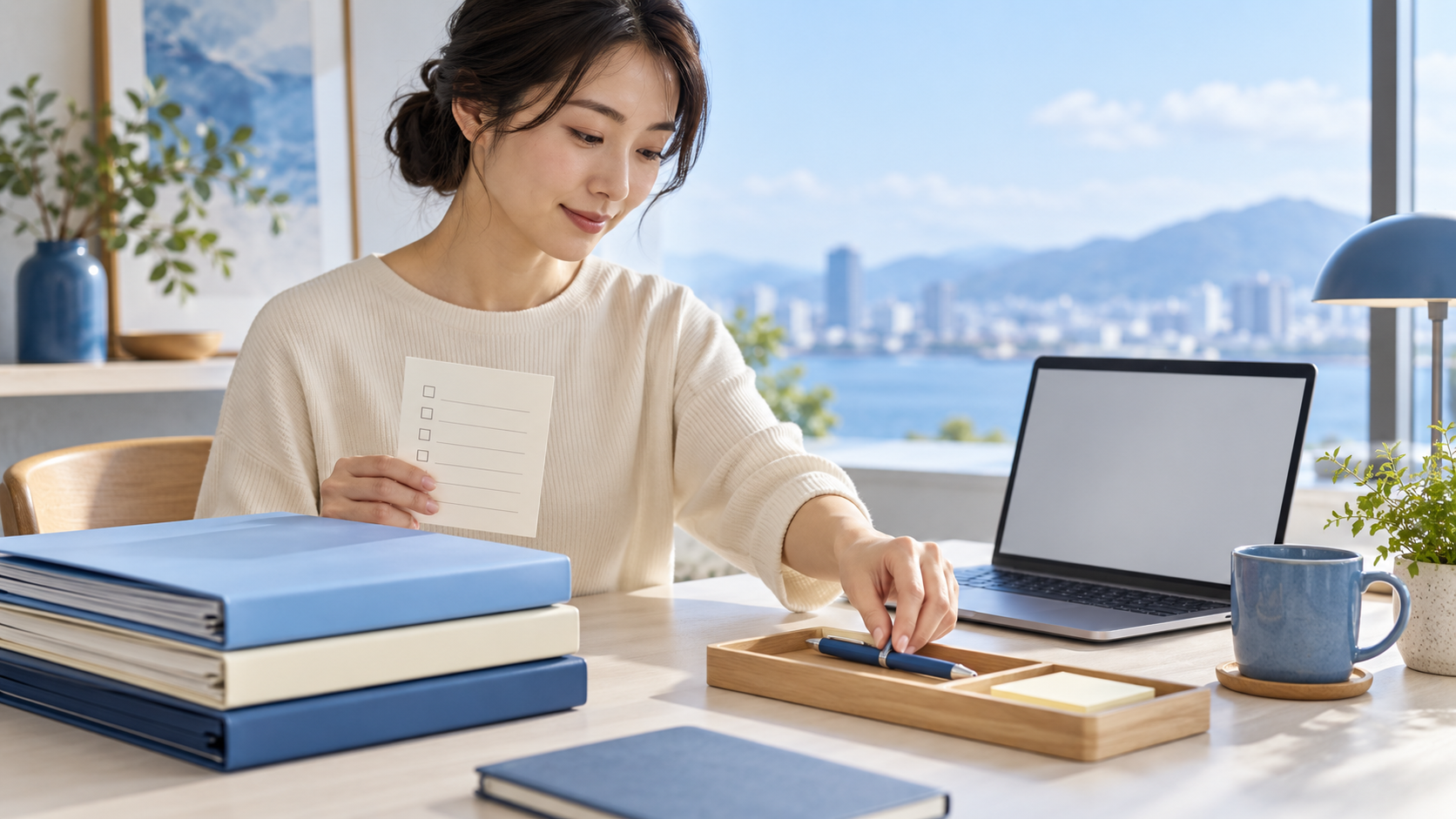 白い確認用紙と資料を整理する職場の人